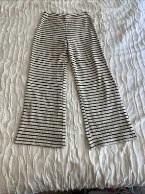 Mango Black and Cream Striped Knit Wide-Leg Pants